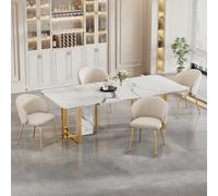 boorbin Elegante sedia da pranzo con rivestimento in velluto, con braccioli e gambe in metallo dorato, per sala da pranzo/cucina/soggiorno, beige (4)