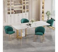 boorbin Elegante sedia da pranzo con rivestimento in velluto, con braccioli e gambe in metallo dorato, per sala da pranzo/cucina/soggiorno, verde (4)