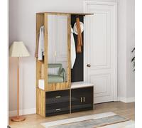 boorbin Elegante set appendiabiti con specchio, scarpiera, scarpiera con gancio e asta appendiabiti allungabile (nero+colore legno)