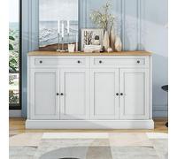 boorbin Grande credenza con 4 ante e 2 cassetti, moderno armadio a buffet per sala da pranzo e soggiorno (150 x 86 x 40 cm) (legno naturale)
