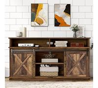 boorbin Grande mobile TV, credenza, centro intrattenimento con 2 classiche ante scorrevoli, ripiani regolabili per soggiorno, sala da pranzo, design fattoria, 148 x 40 x 78 cm (marrone)