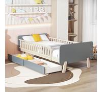 boorbin Lettino 90x190 con 2 cassetti, letto singolo in legno massello con rete a doghe (grigio)