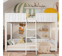 boorbin Lettino a castello, lettino con scala a tre livelli, rete a doghe stabili, scaffale aperto, design della recinzione di sicurezza, culla con doghe in legno, telaio in pino+MDF, bianco, 90 x 200