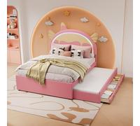 boorbin Lettino a forma di unicorno, dotato di letto a rotelle estraibile, in materiale PU, illuminazione a LED telecomandata (rosa, 140 x 200 cm)