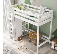 boorbin Lettino a soppalco 90 x 200 cm, letto singolo con armadio e 6 ripiani, bianco, facile da montare, stabile e durevole