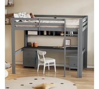 boorbin Lettino a soppalco, 90 x 200 cm, letto superiore, tavolo inferiore, grande spazio di archiviazione, ringhiera alta, scale stabili (grigio, 204 x 97 x 167 cm)
