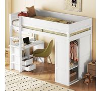 boorbin Lettino a soppalco 90 x 200 cm, versatile, dotato di armadio, scrivania e cassetti (bianco)