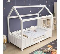 boorbin Lettino da casa 90 x 200 cm, versatile in legno, per ragazzi e ragazze, con protezione anti-caduta e rete a doghe (bianco)