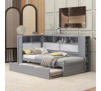 boorbin Lettino da giorno 90 x 200 cm (90 x 190 cm), lettino senza materasso, letto estraibile, divano letto con vano portaoggetti con USB, truciolato (grigio)