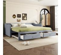 boorbin Lettino da giorno 90 x 200 cm con letto estraibile, divano letto con due cassetti, letto singolo (senza materasso), stile minimalista (grigio)
