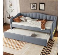 boorbin Lettino da giorno 90 x 200 cm con letto estraibile, divano letto, letto singolo (senza materasso), design della luce ambientale, lino, stile minimalista (grigio)