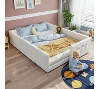 boorbin Lettino imbottito, 140 x 200 cm, in materiale PU, con 3 pratiche tasche, design bordato, moderno e minimalista, compensato PU+, bianco