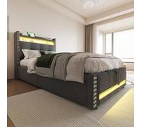 boorbin Lettino imbottito 90 x 200 cm, con illuminazione a LED, presa USB, ripiani e spazio di archiviazione, con idraulica per la conservazione, letto singolo (grigio)