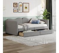 boorbin Lettino imbottito per bambini, 90 x 200 cm, divano letto con 2 cassetti, telaio del letto, in tessuto morbido con schienale e braccioli, letto per ragazzi (grigio)