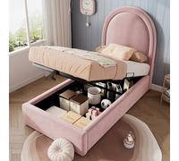 boorbin Lettino imbottito per bambini, letto singolo 90 x 190 cm, velluto per ragazzi e ragazze (senza materasso) (rosa)