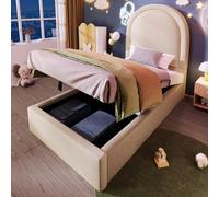 boorbin Lettino imbottito per bambini, letto singolo 90 x 200 cm, velluto per ragazzi e ragazze (senza materasso) (beige)