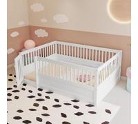 boorbin Lettino per bambini 140 x 200 cm, struttura in legno con griglia e porta (bianco)