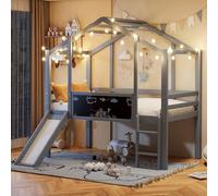 boorbin Lettino per bambini, 90 x 200 cm, design sottotetto con scala di sicurezza e scivolo di sicurezza, con lavagna graffiti, letto multiuso, letto singolo a soppalco (bianco)