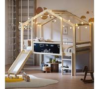 boorbin Lettino per bambini, 90 x 200 cm, design sottotetto con scala di sicurezza e scivolo di sicurezza, con lavagna graffiti, letto multiuso, letto singolo, letto a soppalco (colore legno)