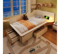 boorbin Lettino per bambini 90 x 200 cm, letto in legno con luce da lettura, USB, tipo C e 3 cassetti, struttura letto per adulti, bambini e ragazzi, design antiscivolo, bianco