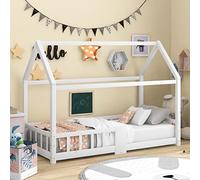 boorbin Lettino per bambini, 90 x 200 cm, letto in legno per cameretta dei bambini, con doghe in legno di pino bianco (senza materasso)