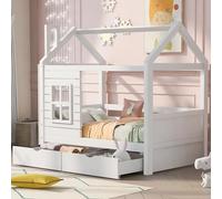 boorbin Lettino per bambini con protezione dalle cadute, versatile in legno, per ragazzi e ragazze, in legno massello, per bambini, con protezione dalle cadute e rete a doghe, bianco (80 x 160 cm)