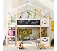 boorbin Lettino per bambini con scala, 90 x 200 cm, letto a soppalco per bambini, 2 reti a doghe, colore naturale e bianco