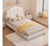 boorbin Lettino piano 90 x 200 cm, lettino per bambini Plush, simpatica testiera (bianco-1)
