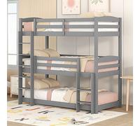 boorbin Letto a castello, 90 x 200 cm, letto singolo, in legno, 3 piani per bambini, senza materasso, grigio (90 x 200 cm)