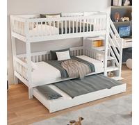 boorbin Letto a castello con letto a rotelle, culla con cabinet e corrimano, con griglia anticaduta su tutti i lati, pino+MDF, bianco, 90 x 200/190 cm