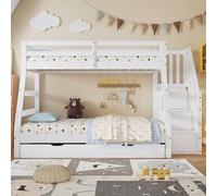 boorbin Letto a castello con letto a rotelle, lettino con cabinet e corrimano, con griglia di protezione contro le cadute su tutti i lati, pino+MDF, bianco, 90 x 190 cm, letto a rotelle, 90/120 x 200