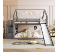 boorbin Letto a castello con scala di stoccaggio e scivolo, letto (senza materasso), culla con ringhiera, adatto per bambini, ragazzi (grigio, 90 x 200 cm)
