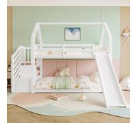 boorbin Letto a castello con scala di stoccaggio e scivolo, letto (senza materasso), culla con ringhiera, adatto per bambini, ragazzi (bianco, 90 x 200 cm)