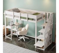 boorbin Letto a castello multifunzione con ripiano 90 x 200 cm, struttura letto in legno di pino massiccio con rete a doghe, letto per bambini e ragazzi (bianco)