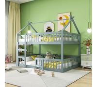 boorbin Letto a castello per bambini, 140 x 200, letto familiare per bambini, con scale, design loft, telaio in legno massello (grigio)