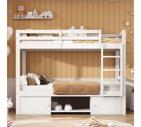 boorbin Letto a castello per bambini, culla con scarpiera e armadietti, letto suddiviso in 2 letti singoli, letto singolo, 90 x 200 cm (bianco-1)