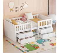 boorbin Letto a mezza altezza, 90 x 200 cm, 4 cassetti, ringhiere, scaletta, legno di pino, senza materasso, stile minimalista (bianco)