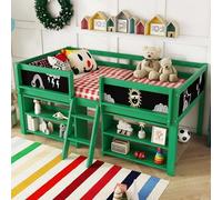 boorbin Letto a mezza altezza, 90 x 200 cm, ripiani multipli per la conservazione, ringhiera, scala, legno di pino, senza materasso, stile minimalista (verde)