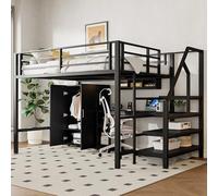 boorbin Letto a soppalco, 140 x 200 cm, armadio, mensole, scala, scrivania, senza materasso (nero)