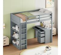 boorbin Letto a soppalco 90x200 cm con armadi e tavolo per computer, letto a soppalco multifunzionale per bambini in legno (grigio)