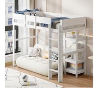 boorbin Letto a soppalco con ripiano 90 x 200 cm, struttura per letto in legno di pino massiccio con rete a doghe, letto per bambini e ragazzi (bianco)