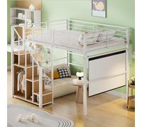 boorbin Letto a soppalco con scala di sicurezza, culla con telaio in ferro e piano di appoggio, letto per ragazzi (bianco, 140 x 200 cm)