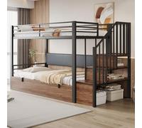 boorbin Letto a soppalco in ferro, 90 x 200 cm, morbido schienale imbottito in PU, funzione idraulica, scala di sicurezza, costruzione di ringhiere di protezione, letto a castello, letto per ragazzi