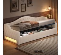boorbin Letto da giorno imbottito 90 x 200 cm con cintura a LED e spazio sotto (beige)