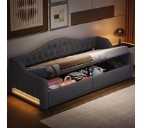 boorbin Letto da giorno imbottito 90 x 200 cm con cintura a LED e spazio sotto (grigio)