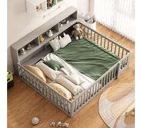 boorbin Letto giornaliero, divano letto, lato letto con vano portaoggetti, letto con rete a doghe (senza materasso), parapetto in legno di pino (grigio, 140 x 200 cm)