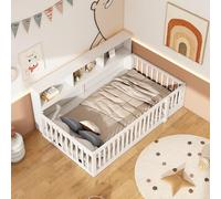 boorbin Letto giornaliero, divano letto, lato letto con vano portaoggetti, letto con rete a doghe (senza materasso), parapetto in legno di pino (bianco, 90 x 200 cm)