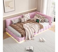 boorbin Letto giornaliero, divano letto, letto con rete a doghe (senza materasso), 16 colori, luce ambientale, porta USB, tipo C, materiale comodo, finta tessuto non tessuto (rosa, 90 x 200 cm)