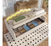boorbin Letto giornaliero, divano letto, letto idraulico, con vano portaoggetti, letto singolo (senza materasso), velluto, striscia LED intercambiabile, 90 x 200 cm (beige)