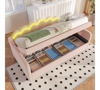 boorbin Letto giornaliero, divano letto, letto idraulico, con vano portaoggetti, letto singolo (senza materasso), velluto, striscia LED intercambiabile, 90 x 200 cm (rosa)